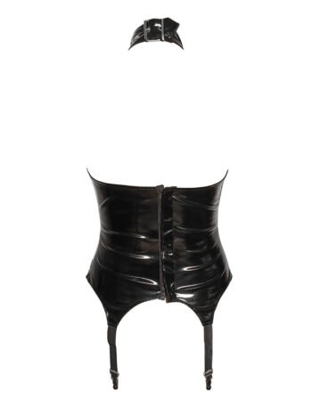 PVC Harness Corset Choker And Chain Basque in Black