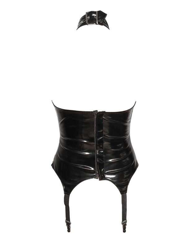 PVC Harness Corset Choker And Chain Basque in Black