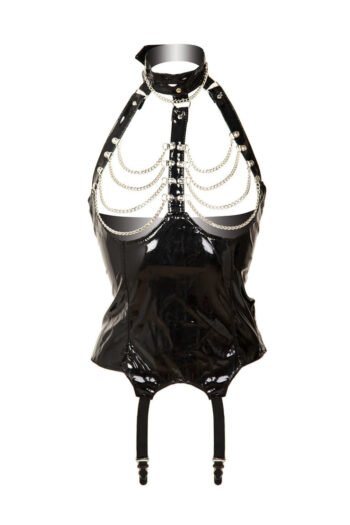 PVC Harness Corset Choker And Chain Basque in Black