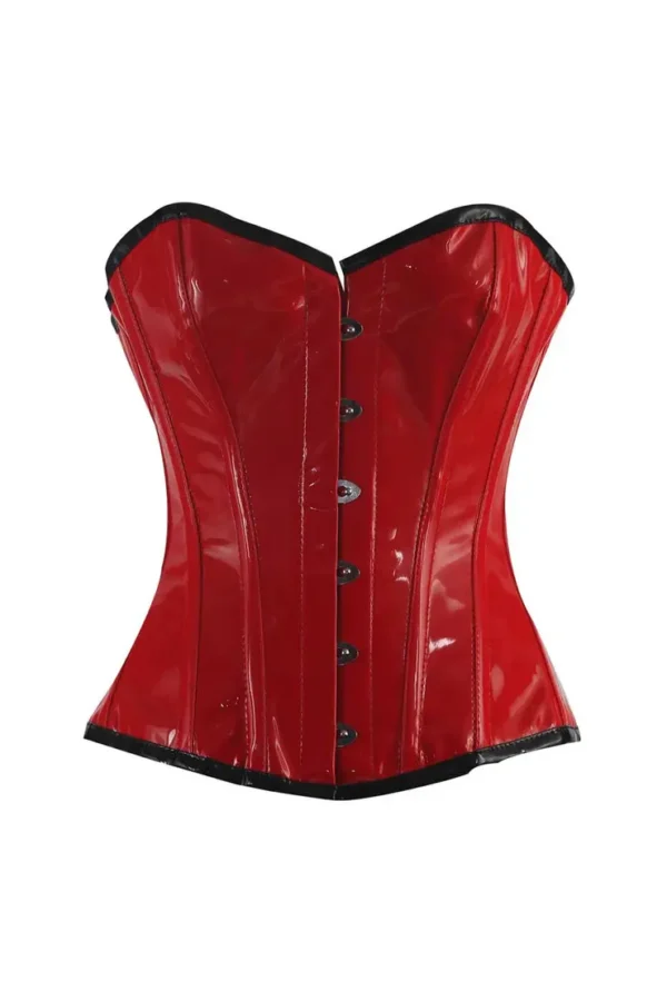 Red PVC Overbust Corset With Steel Bones