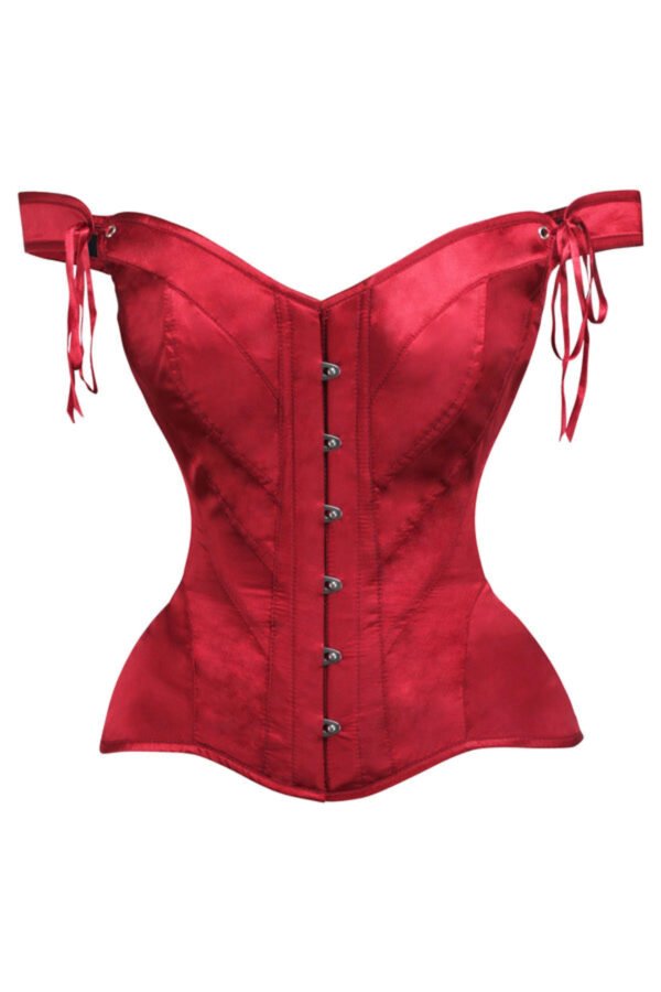 Red Satin Bustier Sleeved Corset Top