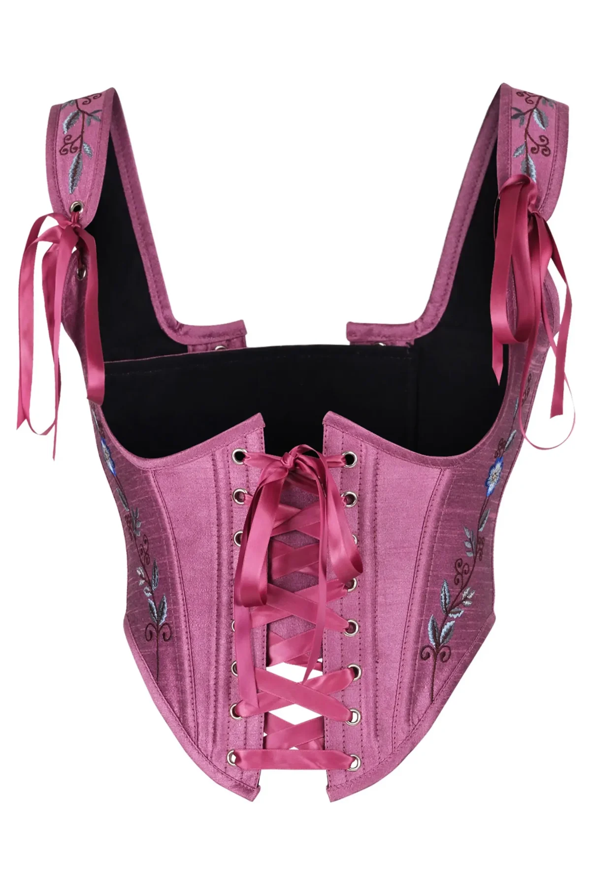 Satin Bustier Bodice Corset Top Rose Lace Up