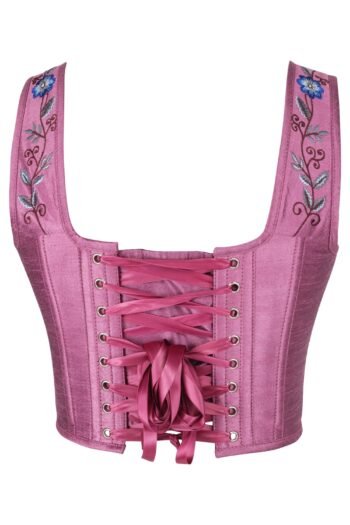 Satin Bustier Bodice Corset Top Rose Lace Up