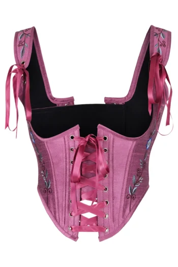 Satin Bustier Bodice Corset Top Rose Lace Up