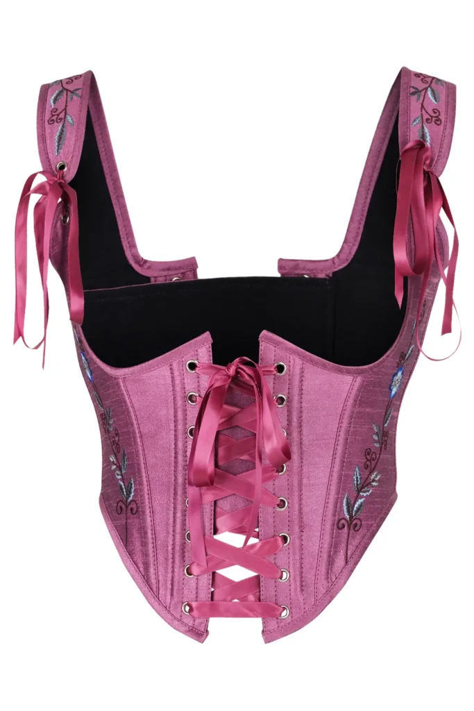 Satin Bustier Bodice Corset Top Rose Lace Up