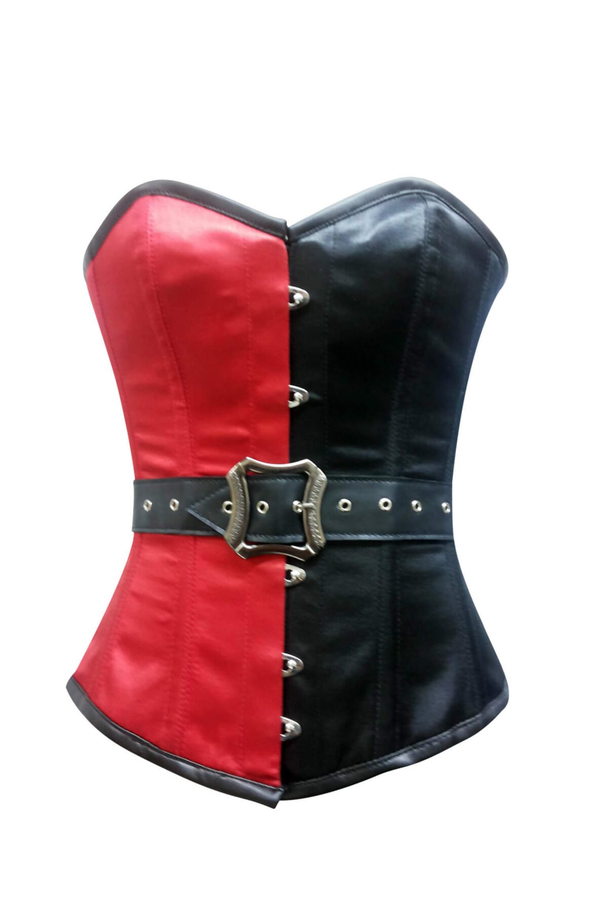 Satin Bustier Leather Belt Gothic Waist Training Overbust Corset
