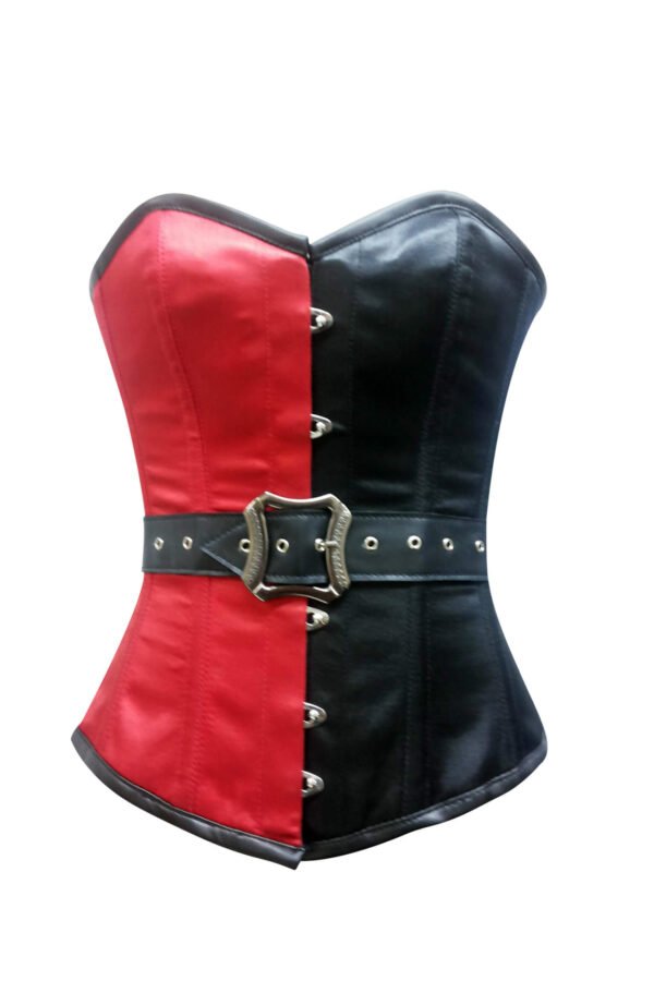 Satin Bustier Leather Belt Gothic Waist Training Overbust Corset
