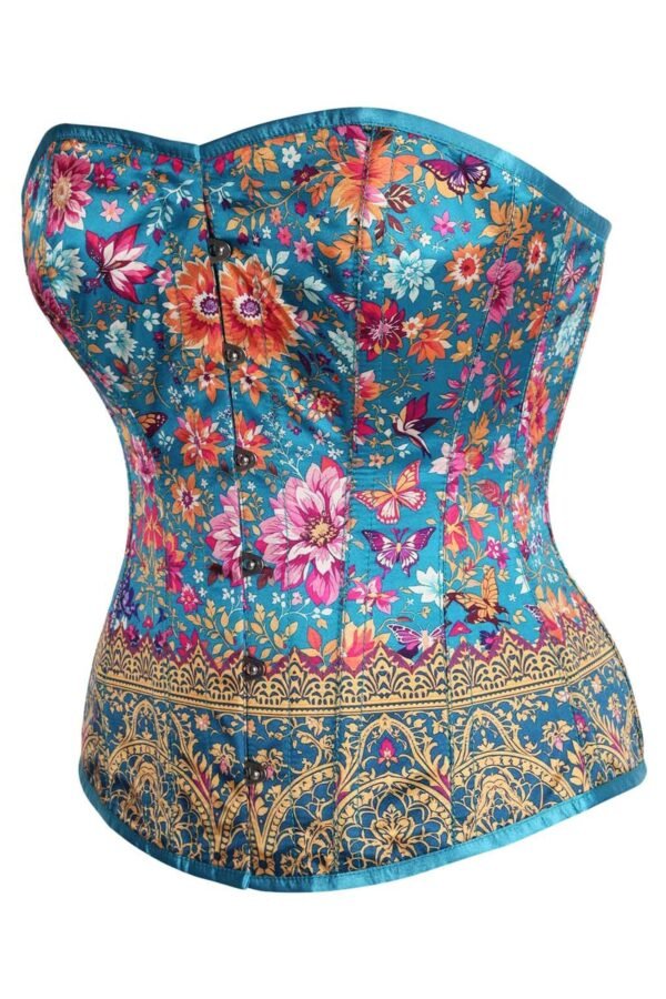 Satin Bustier Overbust Corset Top with Gold Brocade Detail