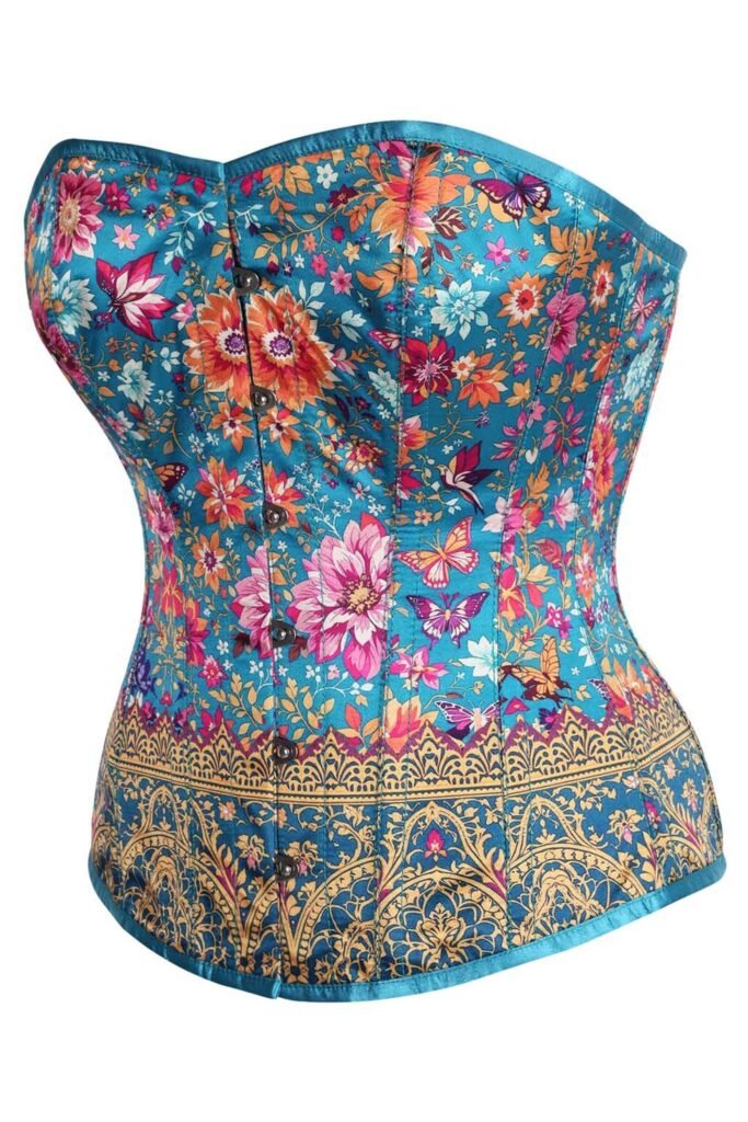 Satin Bustier Overbust Corset Top with Gold Brocade Detail