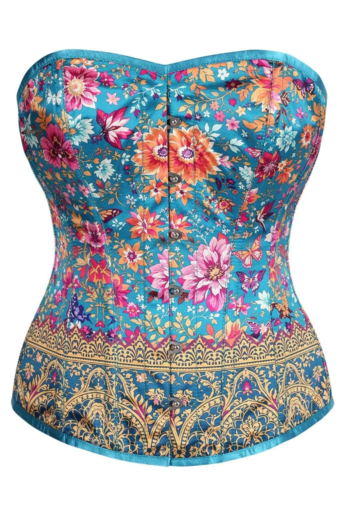 Satin Bustier Overbust Corset Top with Gold Brocade Detail
