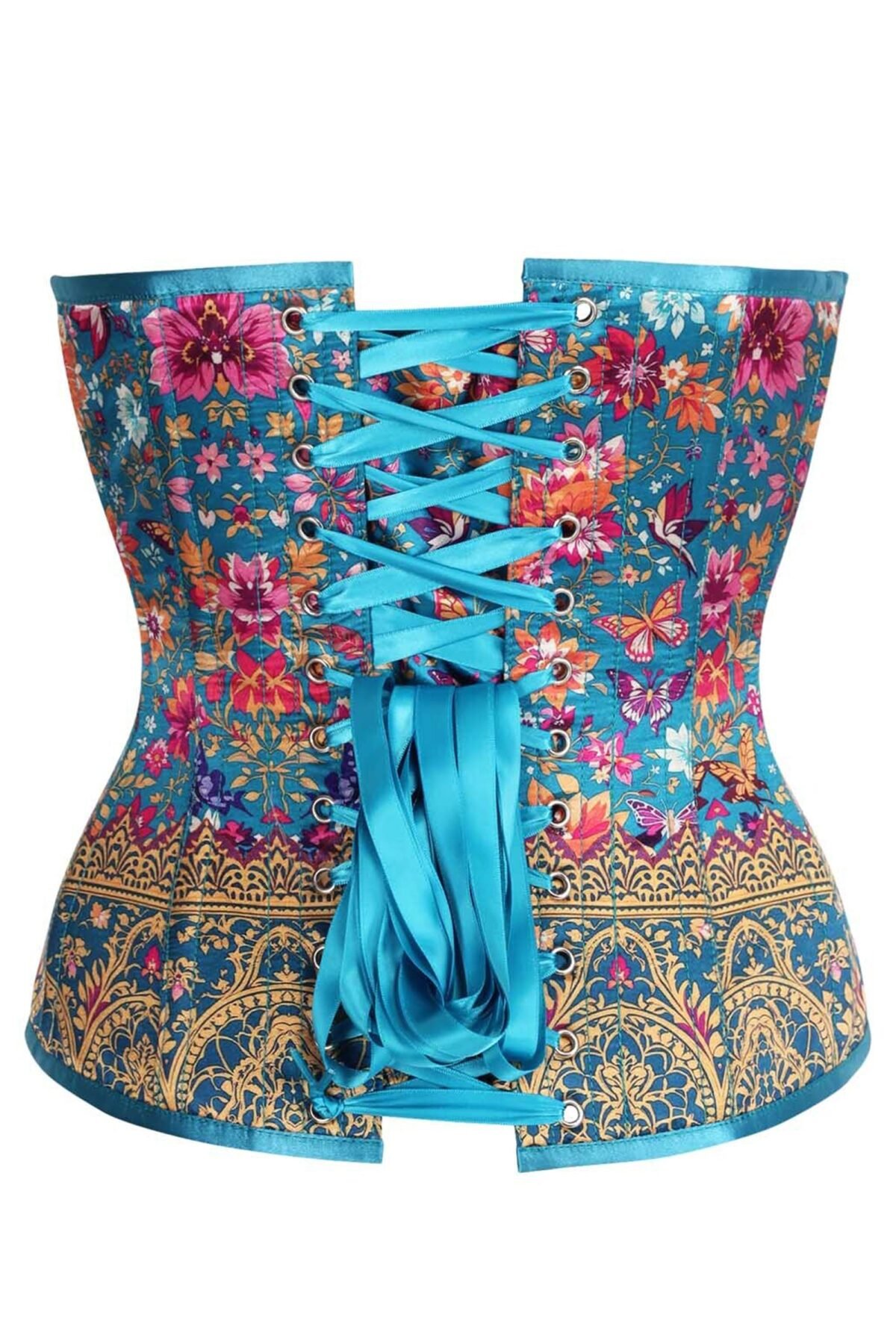 Satin Bustier Overbust Corset Top with Gold Brocade Detail