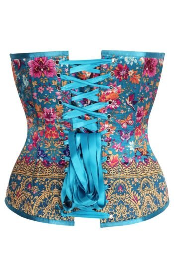 Satin Bustier Overbust Corset Top with Gold Brocade Detail