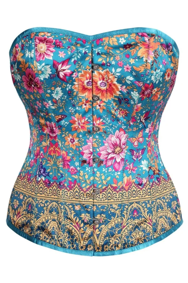 Satin Bustier Overbust Corset Top with Gold Brocade Detail