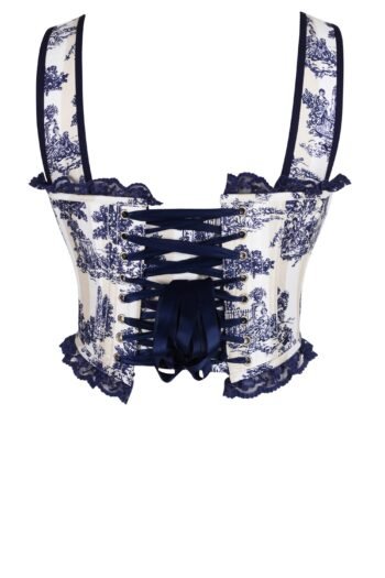 Vintage Victorian Blue Satin Bustier Corset Top