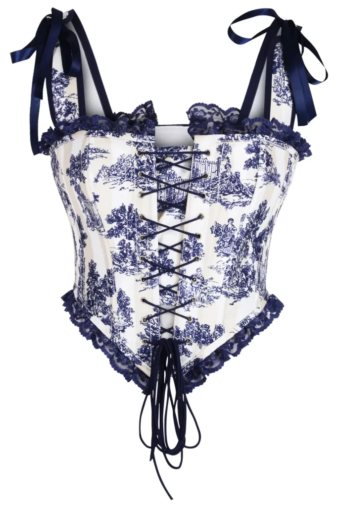 Vintage Victorian Blue Satin Bustier Corset Top
