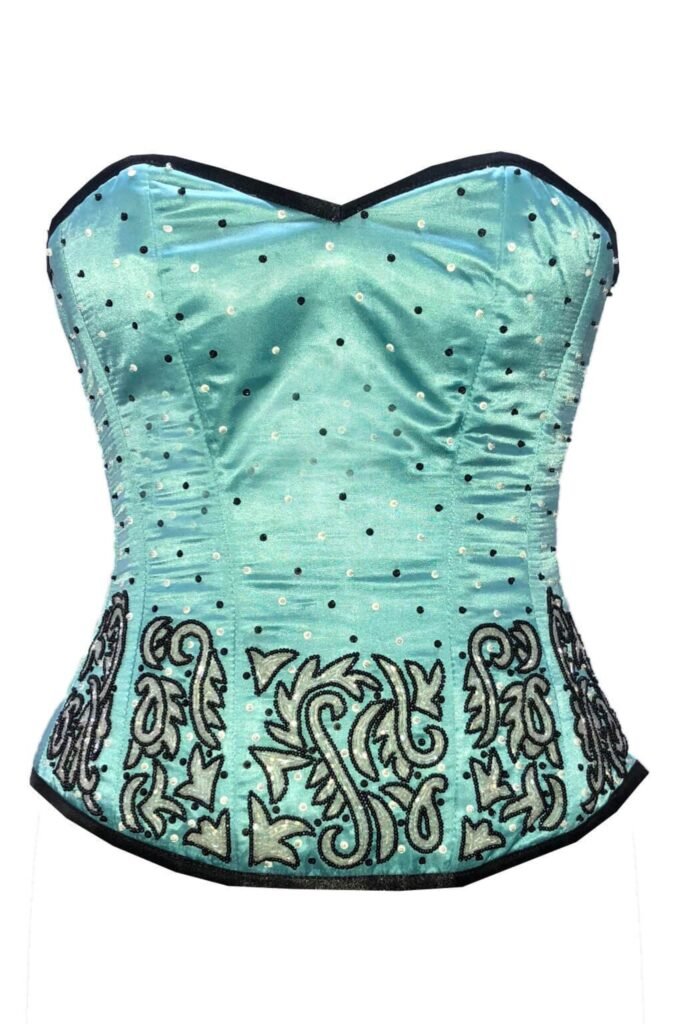 Zipper Handmade Satin Bustier Sequins Gothic Corset Top