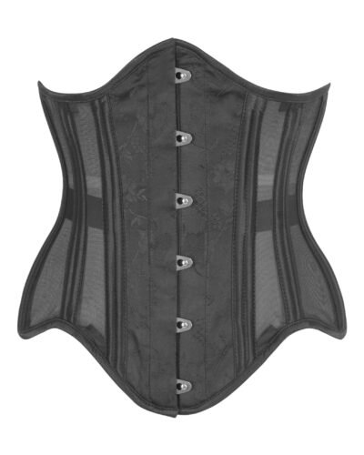 Black Brocade Gothic Half Corset with Mesh Panels
