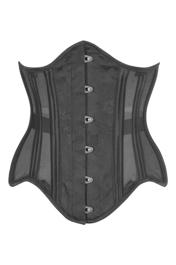 Black Brocade Gothic Half Corset with Mesh Panels