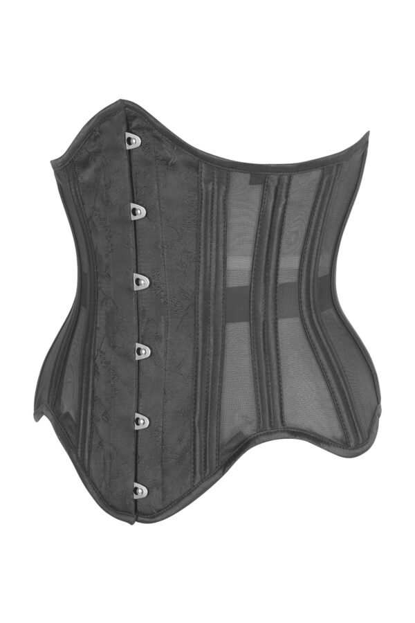Black Brocade Gothic Half Corset with Mesh Panels