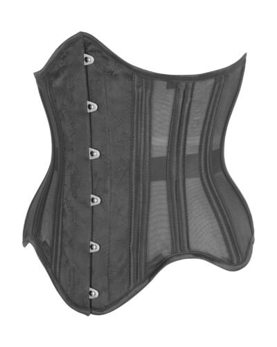 Black Brocade Gothic Half Corset with Mesh Panels