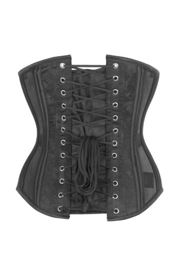 Black Brocade Gothic Half Corset with Mesh Panels