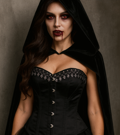Black Gothic Steel Boned Overbust Witch Hourglass Corset