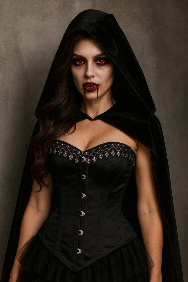 Black Gothic Steel Boned Overbust Witch Hourglass Corset