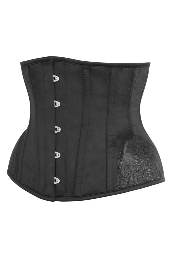 Black Half Corset With Brocade Hip Panel And Curved Hem