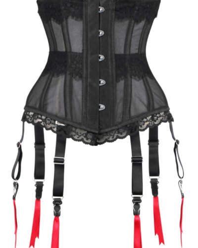 Black Mesh Waist Trainer Half Corset With Suspender Clips