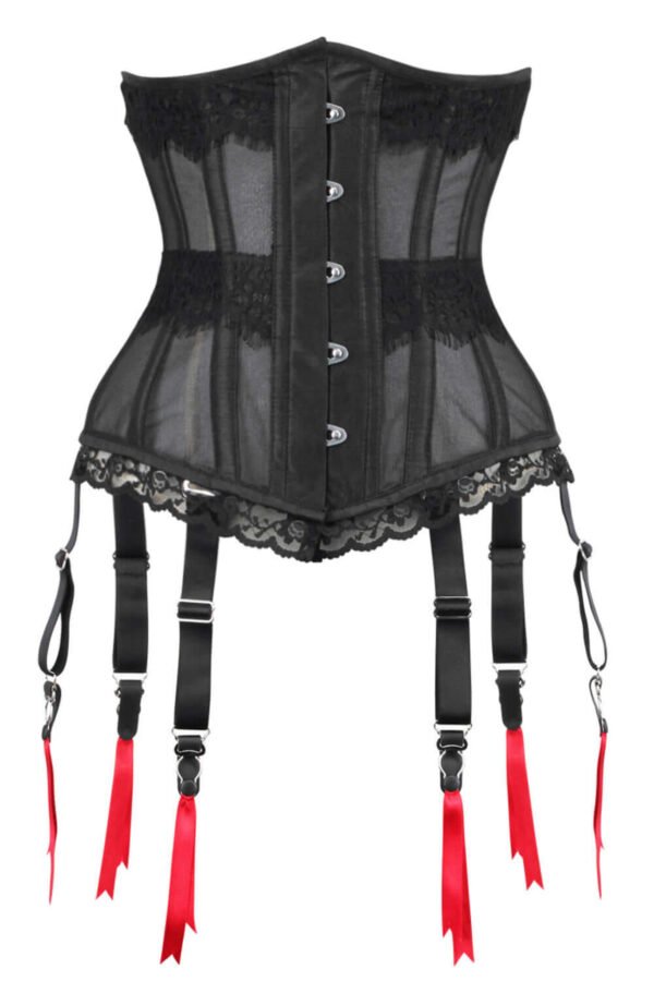 Black Mesh Waist Trainer Half Corset With Suspender Clips