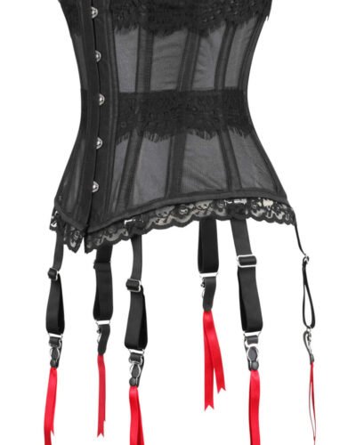 Black Mesh Waist Trainer Half Corset With Suspender Clips