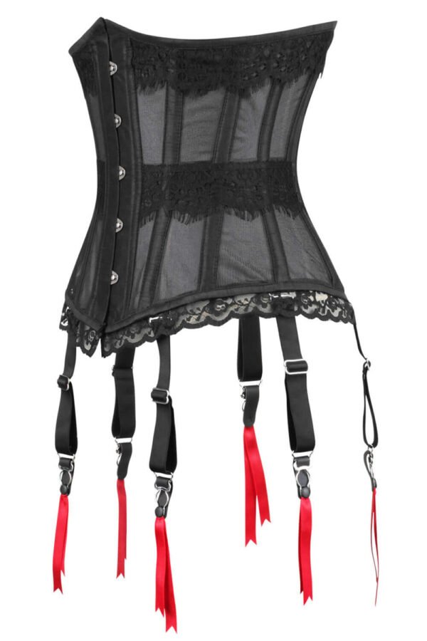 Black Mesh Waist Trainer Half Corset With Suspender Clips