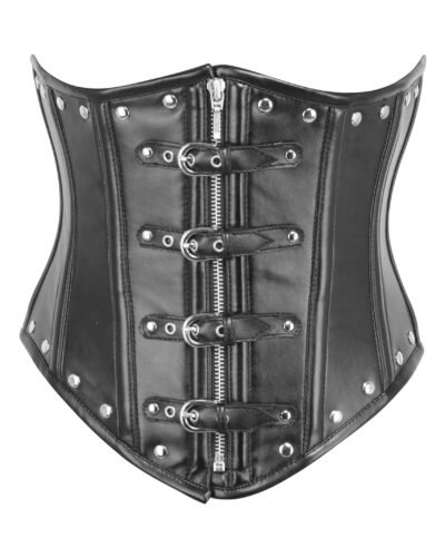Black PVC Fetish Half Corset With Zip Front
