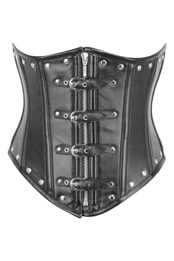 Black PVC Fetish Half Corset With Zip Front