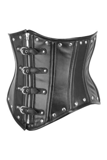 Black PVC Fetish Half Corset With Zip Front