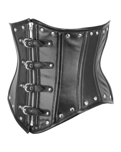 Black PVC Fetish Half Corset With Zip Front