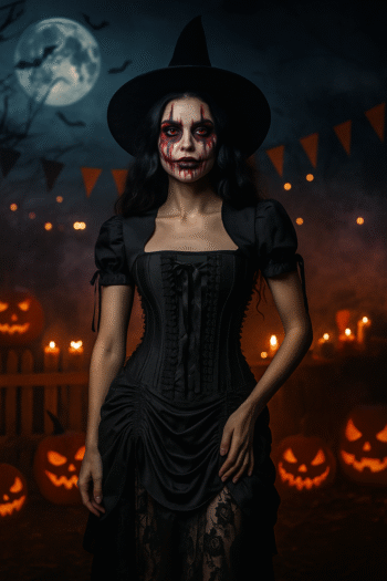 Black Witch Corset Dress With Bolero For Halloween