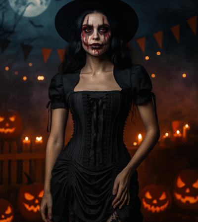 Black Witch Corset Dress With Bolero For Halloween