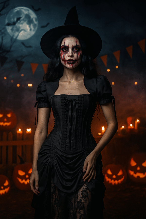 Black Witch Corset Dress With Bolero For Halloween