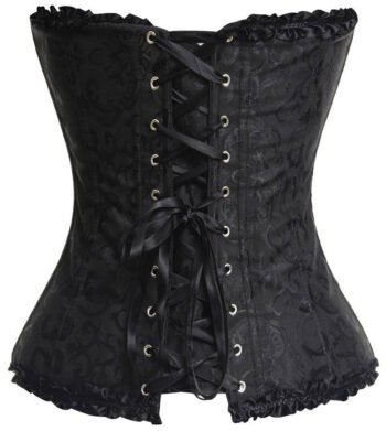 Black Zip Jacquard Gothic Steel Boned Overbust Corset