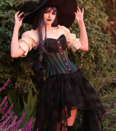 Green Waist Training Overbust Steel Boned Witch Corset