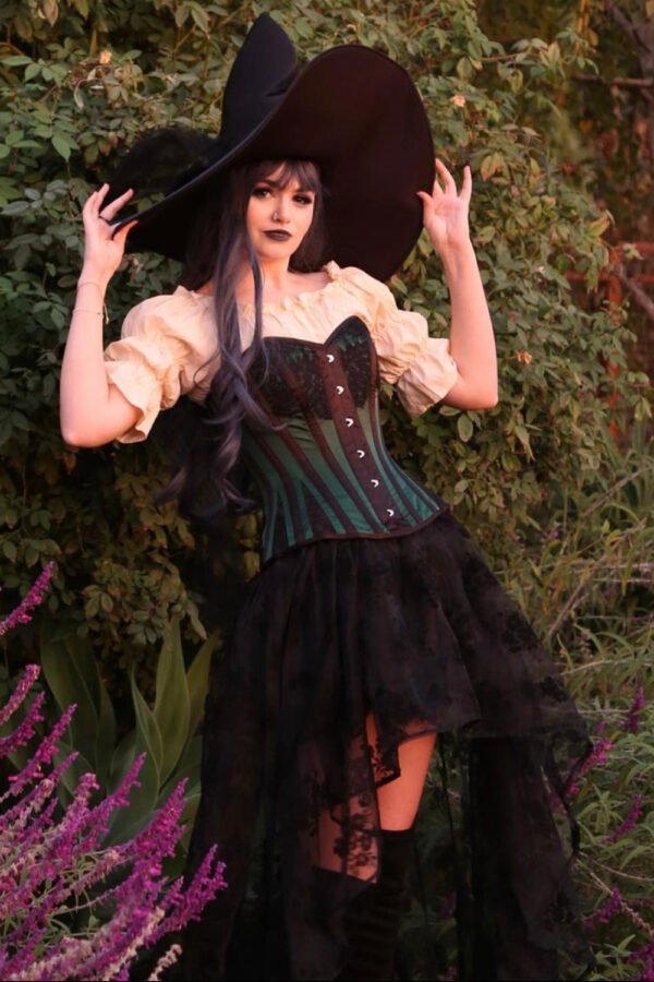 Green Waist Training Overbust Steel Boned Witch Corset