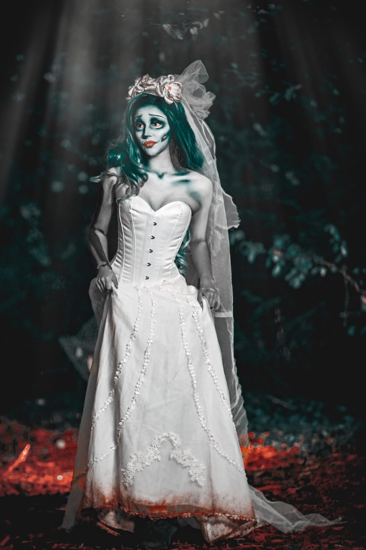 Halloween Instant Shape White Satin Overbust Witch Corset