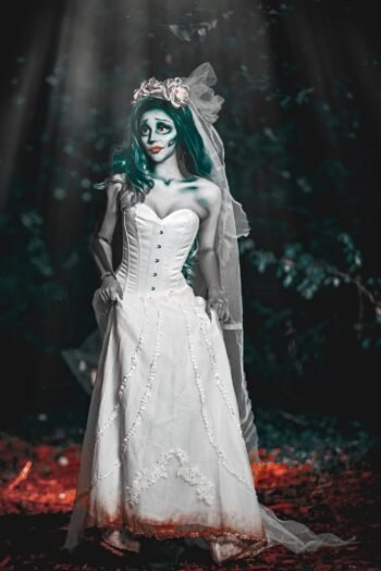 Halloween Instant Shape White Satin Overbust Witch Corset