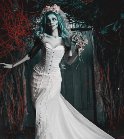 Halloween Instant Shape White Satin Overbust Witch Corset