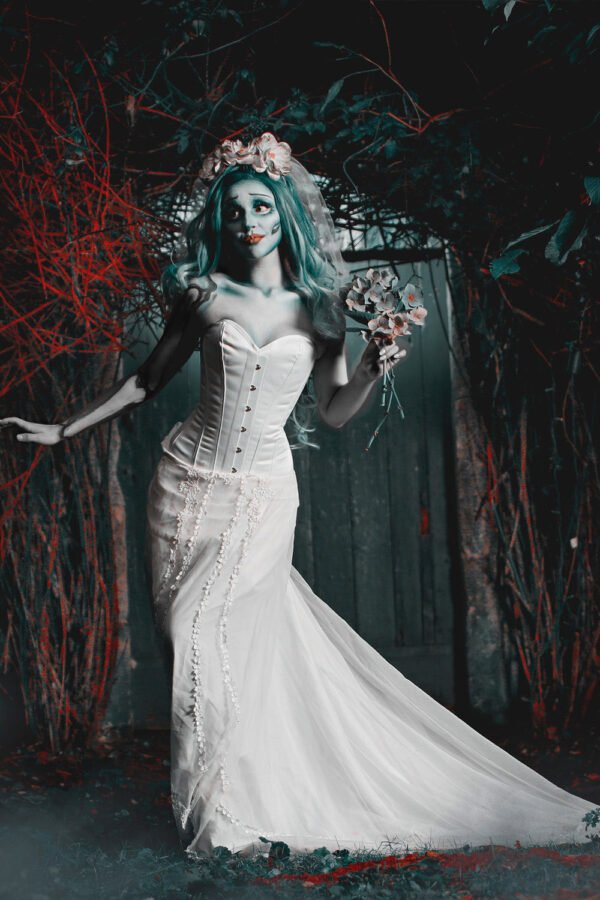 Halloween Instant Shape White Satin Overbust Witch Corset