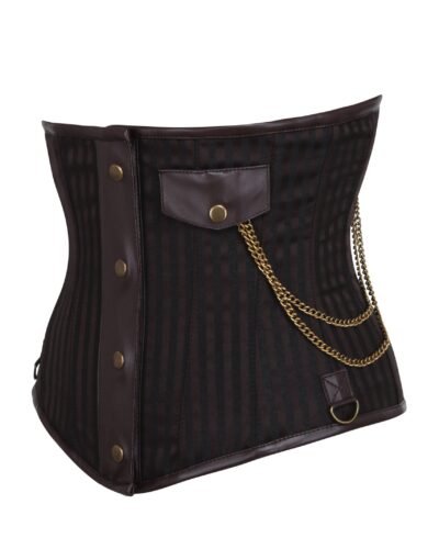 Punk Half Corset With Steel Busk And Pocket Chain