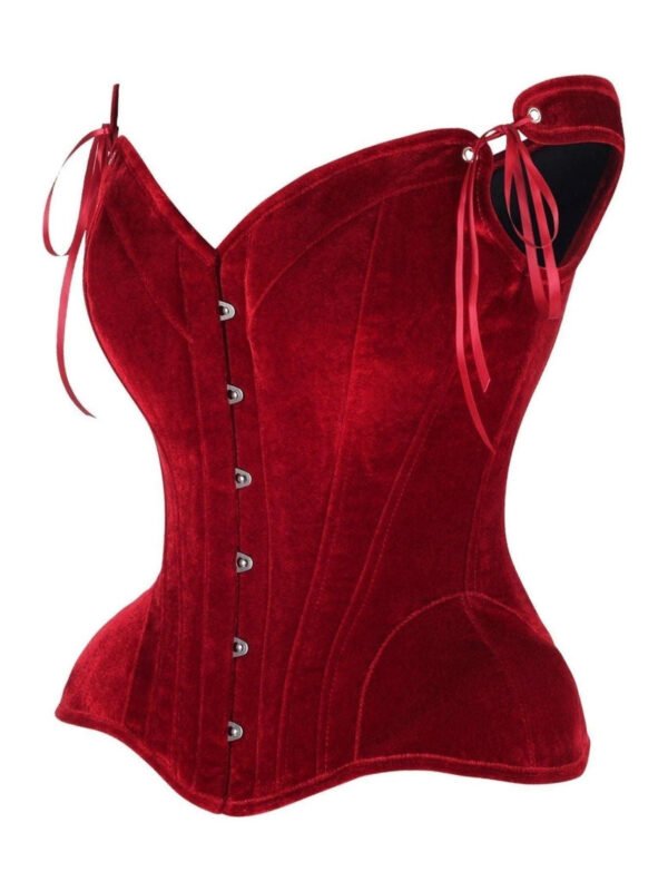 Red Overbust Velvet Steel Boned Hourglass Corset with Straps