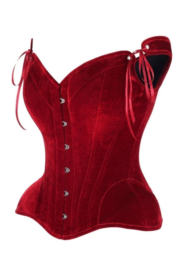 Red Overbust Velvet Steel Boned Hourglass Corset with Straps