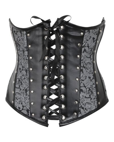 Silver Brocade And PVC Half Corset